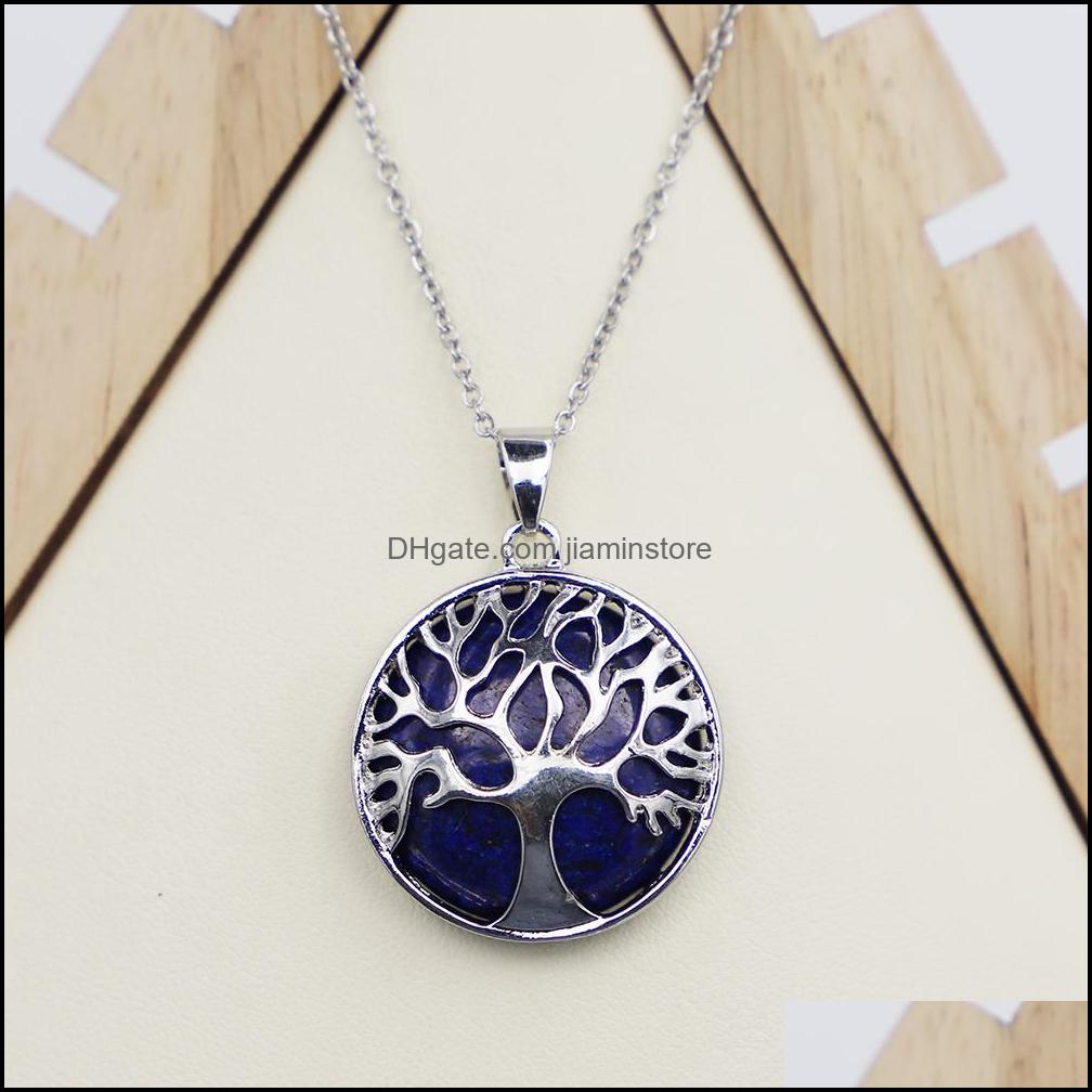 Pendant Necklaces Fashion Natural Stone Tree Of Life Necklace Pendant Statue Reiki Charms Crafts Jewelry Whoelsale Drop Delivery 2021 Dhj1W