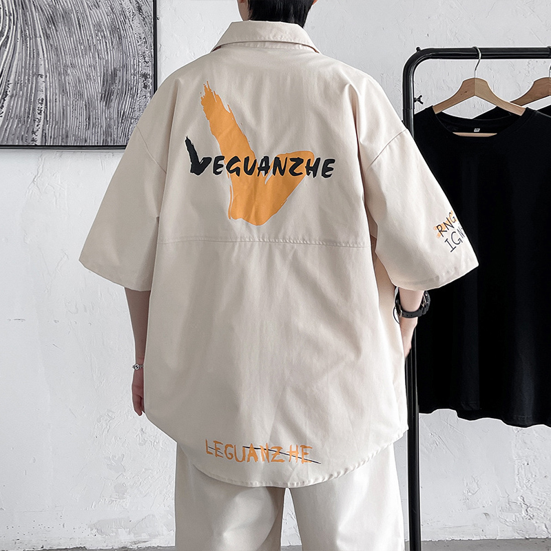 Men's Tracksuits Summer Shorts Sets Men Casual Letter Graffiti Print Short Sleeve Clothes Patchwork Large Size Shirt Suits Man Black Beige 220909