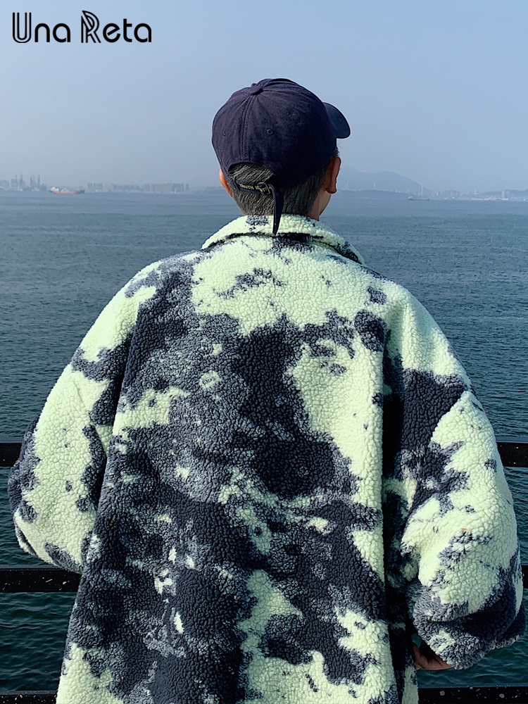 Men's Down Parkas Una Reta Tie Dye Winter Men's Coat Lamb Wool Parka Coat Loose Men Clothing Grain Fleece Thick Men's Jacket Coat 22090