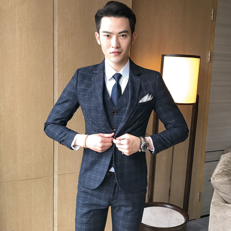 Men's Suits Blazers Blazer Vest Pants Men's Fashion Boutique Lattice Business Casual Suit Stage Groom Wedding Dress Performance Costume 2209