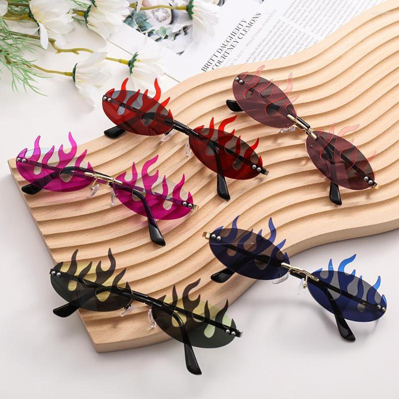 Sunglasses Halloween Cosplay Eyewear Party Flame Shaped Double Lens Rimless