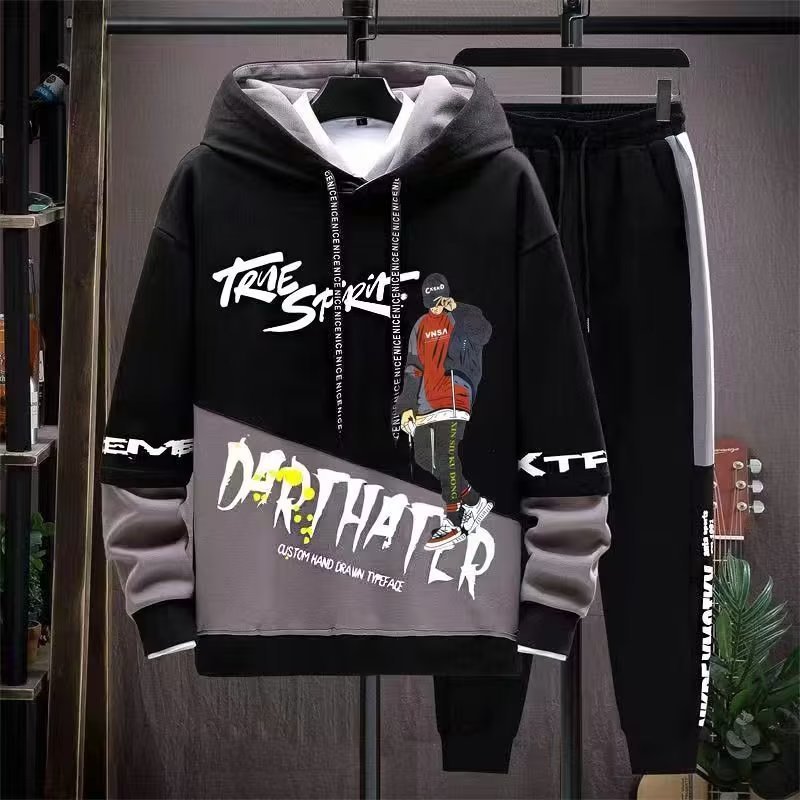 Men's Tracksuits Fashion Men's Set Korean Style Spring Autumn Elastic Waist TrousersLong sleeve Pullover Sweatshirt Set Casual Men Clothing 