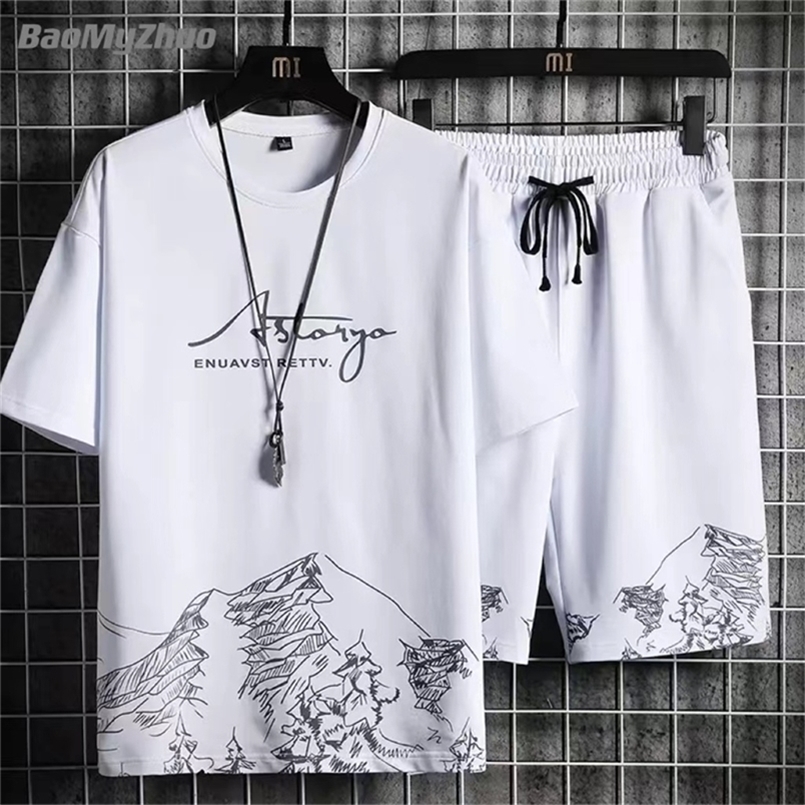 Men's Tracksuits Summer Men's Tracksuit 2 Piece Set Fashion Casual Solid Short-Sleeved T-Shirt and Shorts Sport Suit Breathable Man Clothing