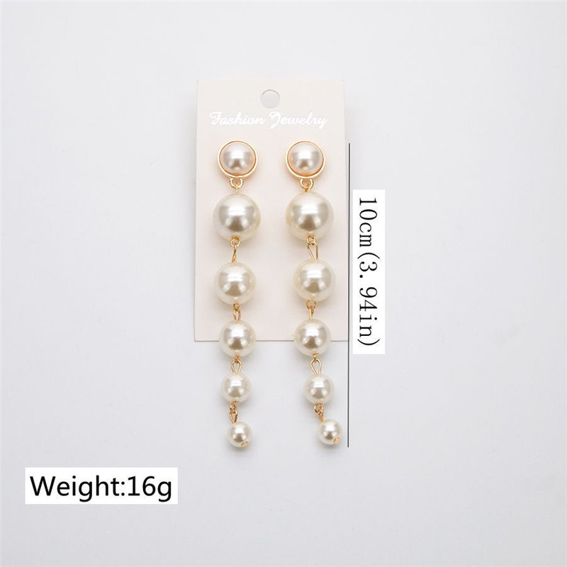 Long Dangle Simulated White Pearl Earrings Elegant Round Ball Pearl Drop Earring for Women Wedding Jewelry