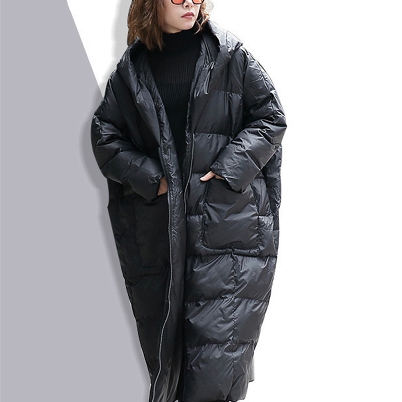 Women's Down Parkas EAM Winter Hooded Long Sleeve Solid Color Black Cotton-padded Warm Loose Big Size Jacket Women parkas Fashion JD12101 220909