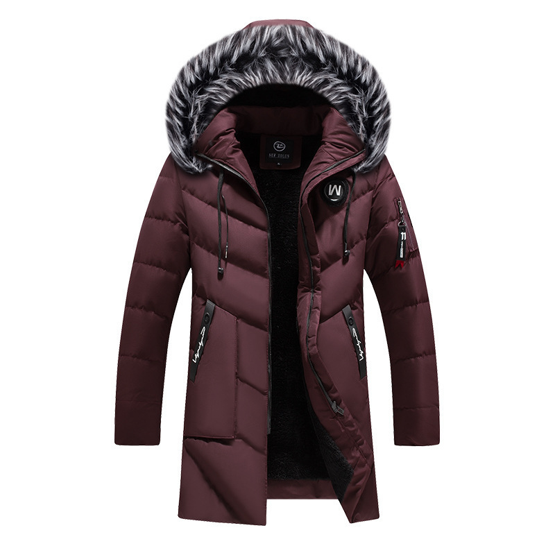 Men's Down Parkas Men's Winter Casual Thick Fleece Long Parkas Windproof Warm Fur Collar Jacket Coat Male Fashion Hooded Outdoor Cotton Park