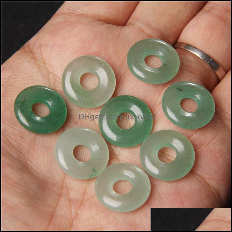 Charms Gogo Donut Natural Stone Beads Charms Round 18Mm Rose Quartzs Labradorite Opal Loose For Jewelry Making Accessries Drop Delive Dhdh2