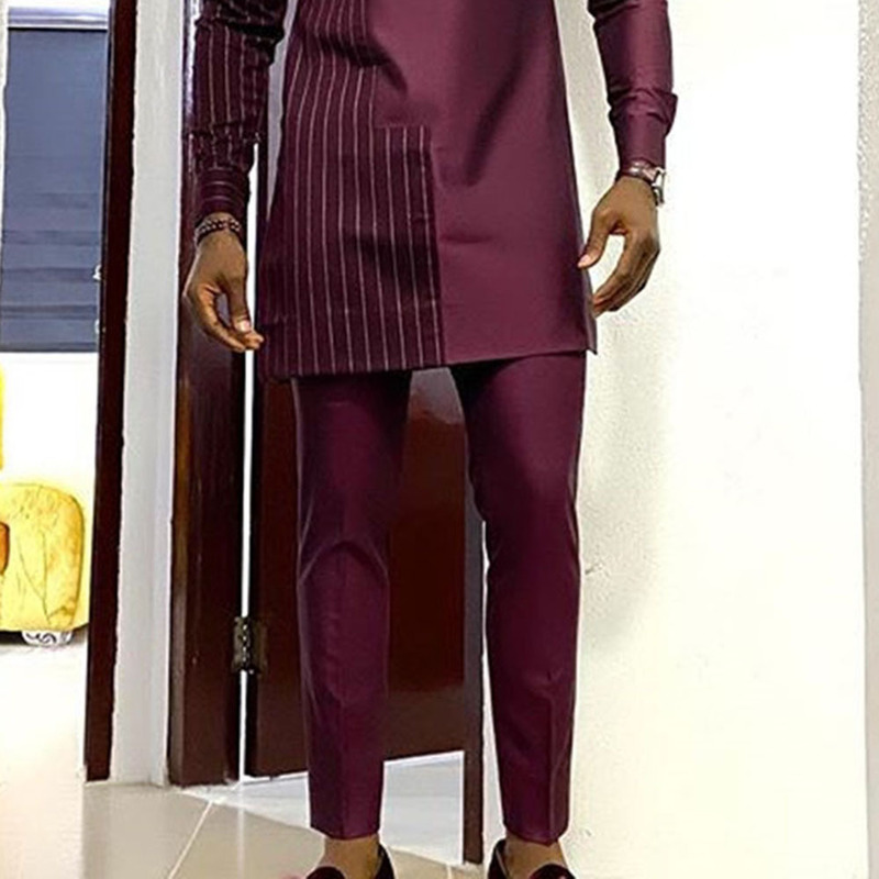 Men's Tracksuits Dashiki T-shirt Men's Summer and Autumn Round Neck Striped Print Long-sleeved African Ethnic Style Men's Suit M-4XL 22