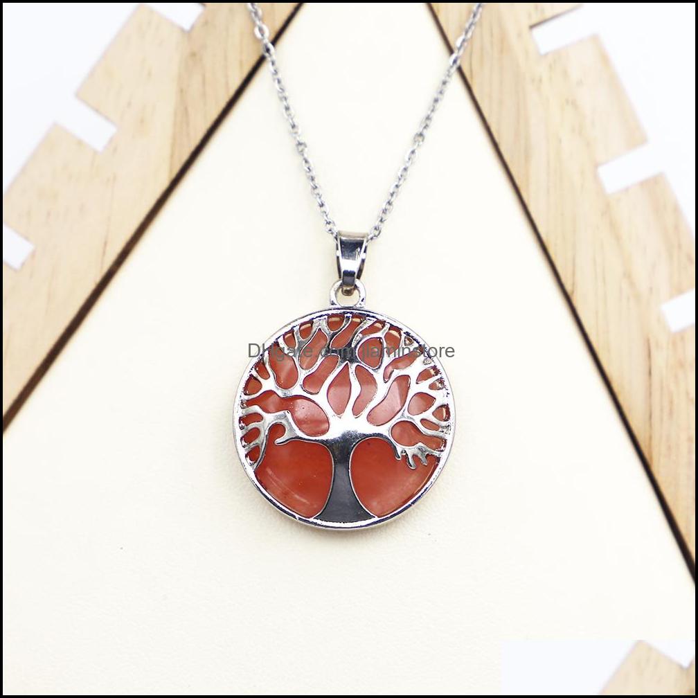 Pendant Necklaces Fashion Natural Stone Tree Of Life Necklace Pendant Statue Reiki Charms Crafts Jewelry Whoelsale Drop Delivery 2021 Dhj1W