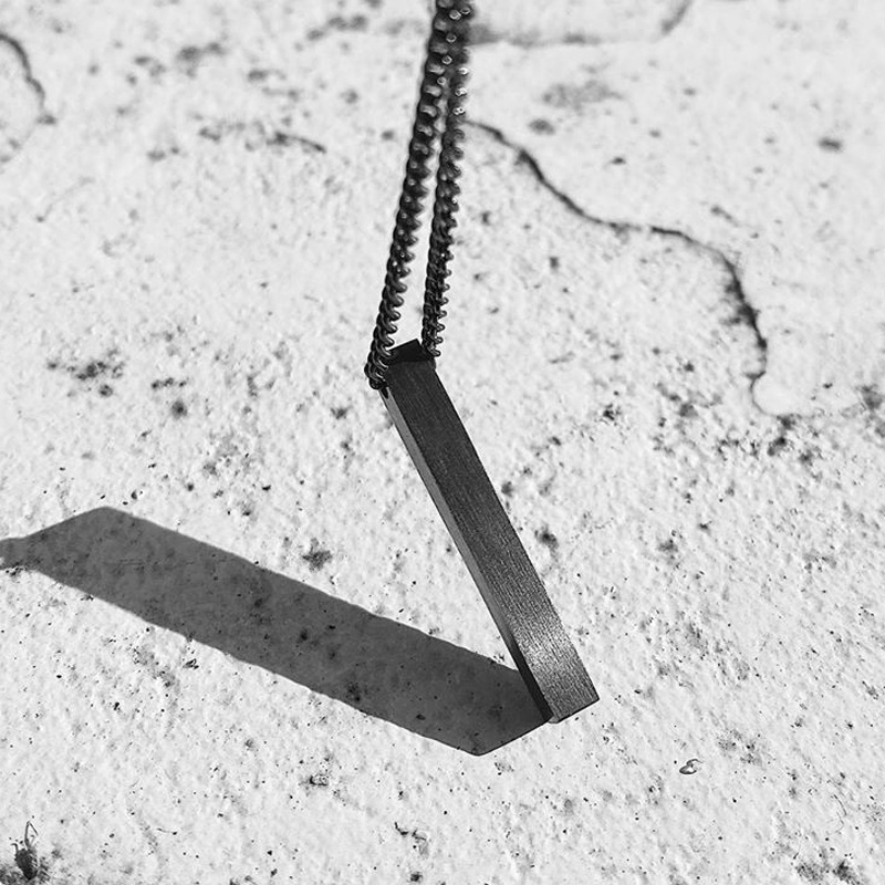 Rectangle Pendant men Stainless Steel Black Cuban Chain Necklace For Men