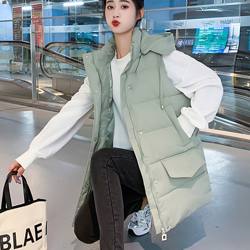 Women's Down Parkas Long Vest Coat Women Fashion Warm Sleeveless Parkas Hooded Solid Loose Female Waistcoat Casual Outerwear Jacket Top 220909