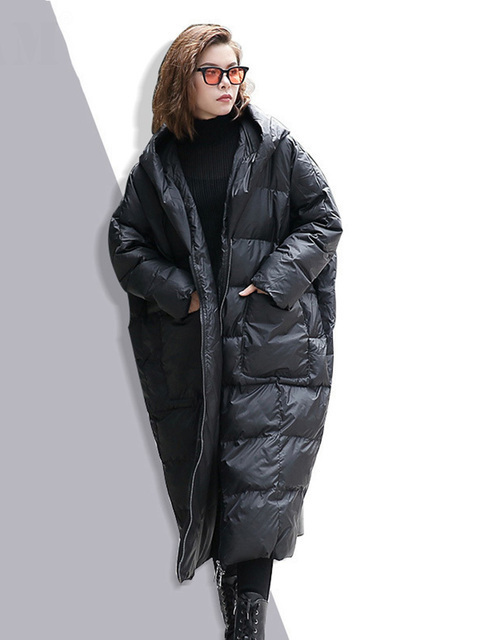 Women's Down Parkas EAM Winter Hooded Long Sleeve Solid Color Black Cotton-padded Warm Loose Big Size Jacket Women parkas Fashion JD12101 220909
