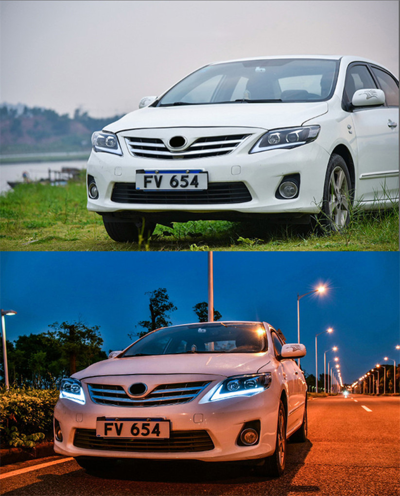 Car Styling For Corolla 2011-2013 LED Crystal Matrix Headlight DRL Fog Lamp Turn Signal Light Low & High Beam Headlights