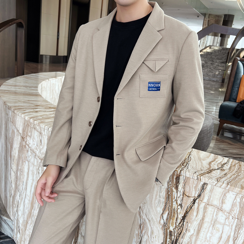 Men's Suits Blazers Men 2PCS Suits Sets Jacket Pant Streetwear Fashion Loose Casual 3D Stripes Suits Blazer Coat Trousers Hip Hop Dance Clothing 