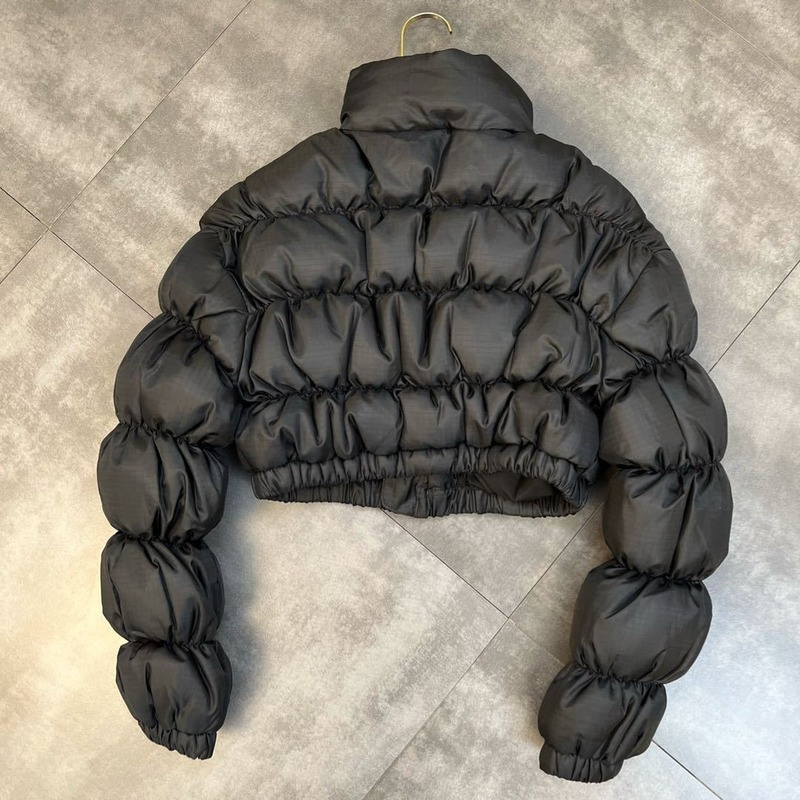 Women's Down Parkas KUSAHIKI Stand Neck Winter Coat Women Korean Zipper Folds Puff Sleeve Short Plaid Parkas Fashion Jacket 6N891 220909