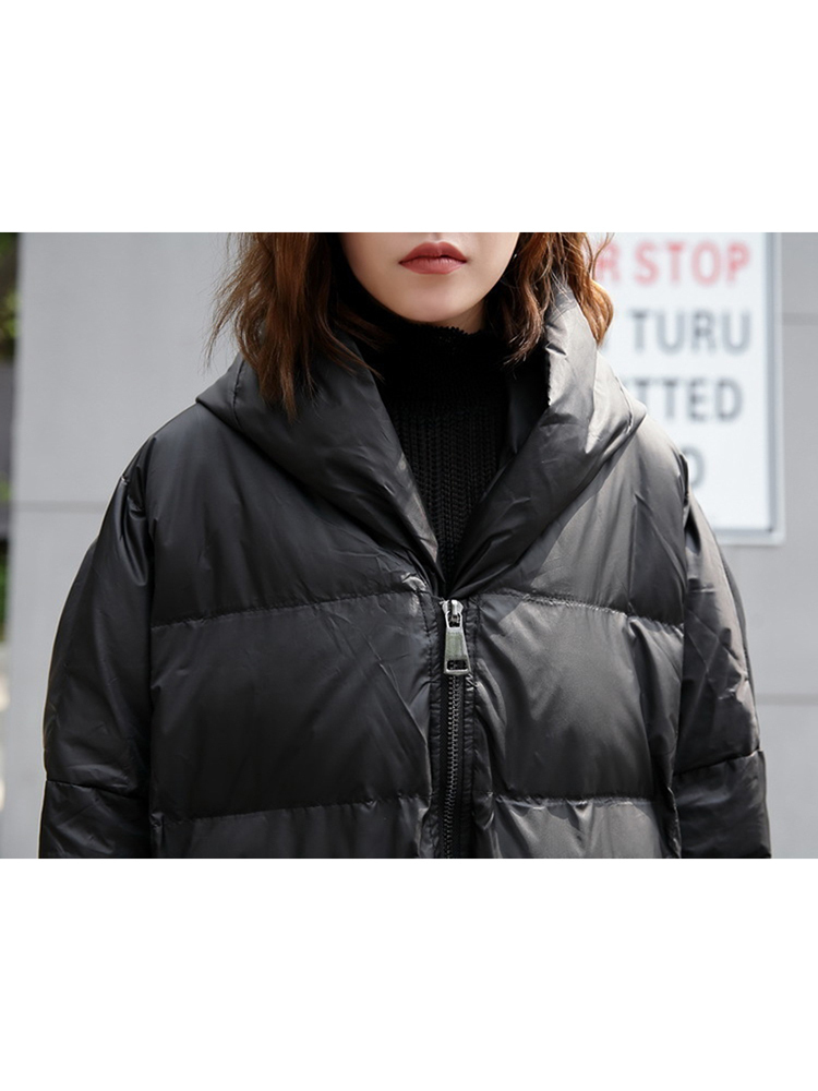 Women's Down Parkas EAM Winter Hooded Long Sleeve Solid Color Black Cotton-padded Warm Loose Big Size Jacket Women parkas Fashion JD12101 220909