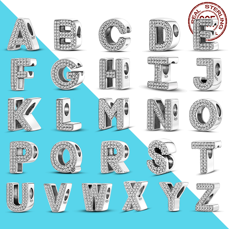 925 Silver Charm Beads Dangle A-Z 26 English Letter Alphabet Bead Fit Charms Bracelet DIY Jewelry Accessories