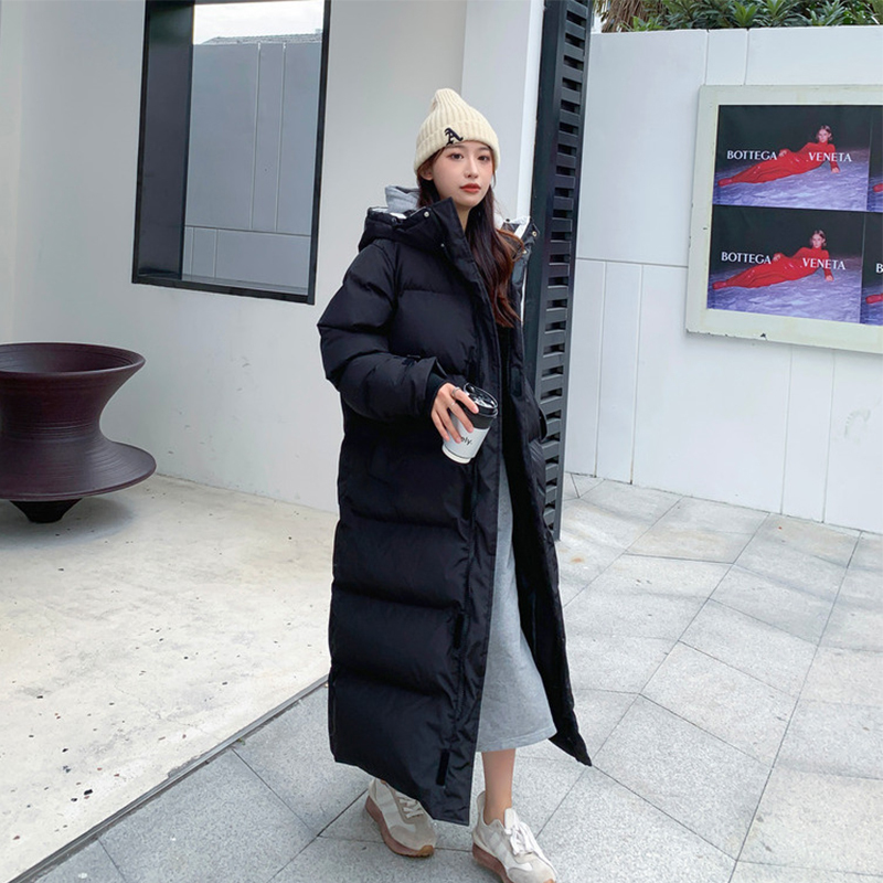 Women's Down Parkas Padded Jacket Women Winter Hooded Zipper X-Long Ladies Casual Parka Black Cotton Coat Solid Warm Female Outerwear 220909
