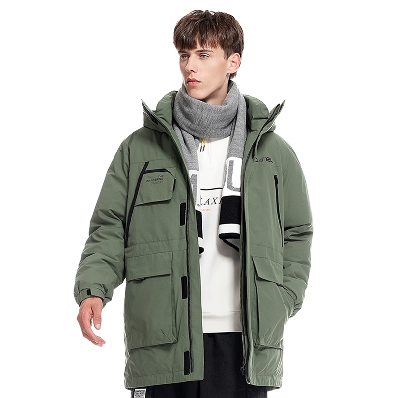Men's Down Parkas Golden Camel Outdoor Camping Waterproof Mid-length Down Jacket for Men Winter Thick Tooling 80% White Duck Down Warm Jacket 220
