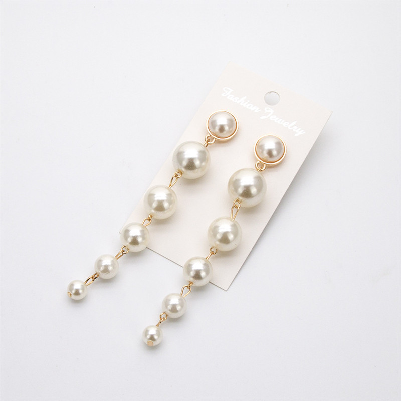 Long Dangle Simulated White Pearl Earrings Elegant Round Ball Pearl Drop Earring for Women Wedding Jewelry