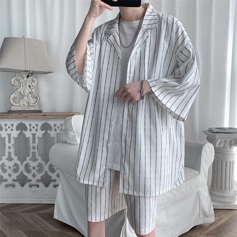 Men's Tracksuits Summer Men Shorts Set Matching Shirts Letter Striped Lightweight Tracksuit Man Short Sleeve Elastic Waist Oversize Suit Clothing