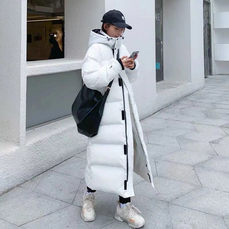 Women's Down Parkas Padded Jacket Women Winter Hooded Zipper X-Long Ladies Casual Parka Black Cotton Coat Solid Warm Female Outerwear 220909