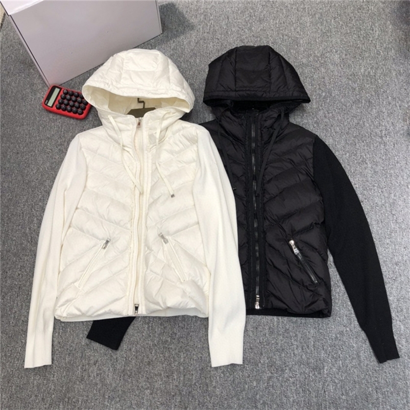 Women's Down Parkas Women Fashion Hooded Down Jackets Knitted Sweater and 90% White Duck Down Patchwork Spring Coats Women Casual Outerwear 22090