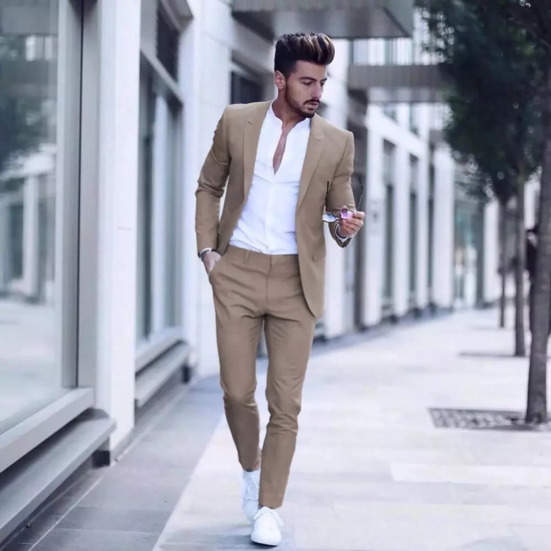 Men's Suits Blazers Fashion Casual Light Grey Suits For Men Slim Fit 2 Piece Sets Formal Wedding Groom Prom Tuxedo Male Office Business Blazer Pa