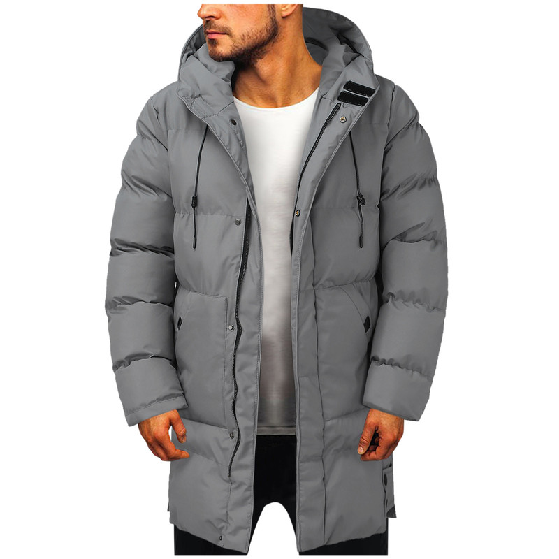 Men's Down Parkas Men's Winter Casual Down Jackets Windbreaker Outerwear Solid Zipper Pocket Thick Long Sleeve Coat Hooded Parkas Warm Coat 
