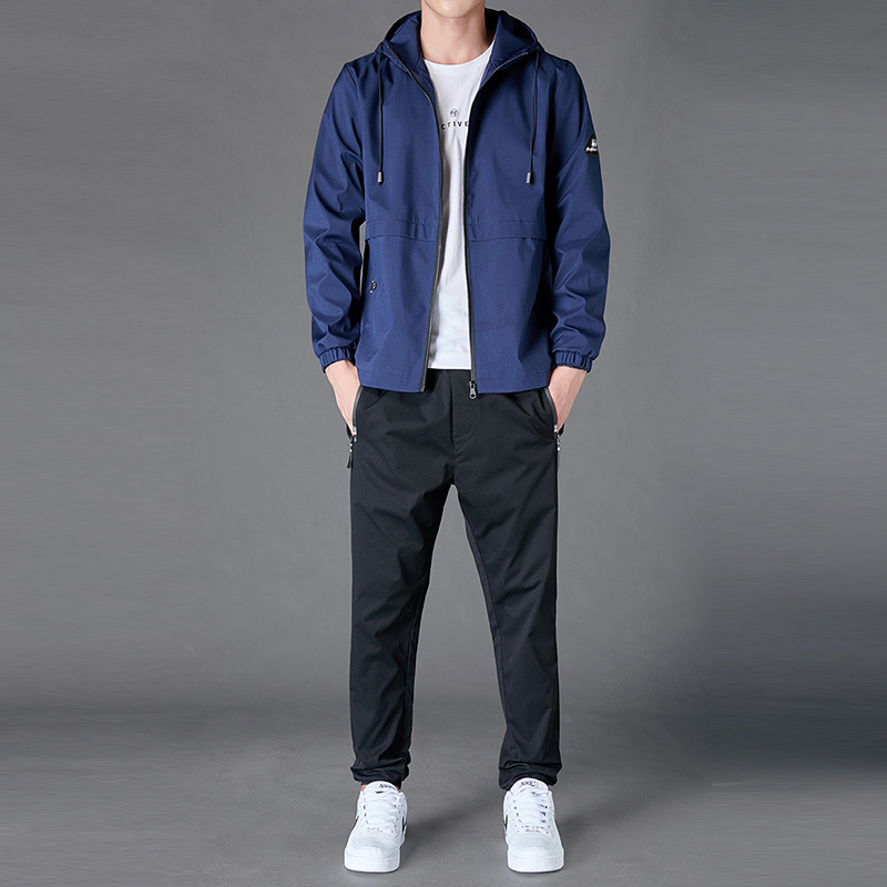 Men's Tracksuits Mens Two Pieces Set Hooded Jacket and Pants Set Autumn Men Tracksuit Fashion Sportswear Solid Color Casual Male Sports Suit 2209