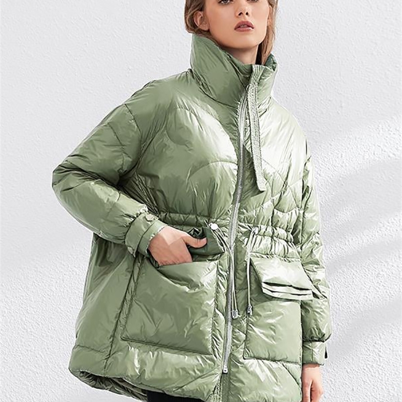 Women's Down Parkas Aachoae Pure Winter Lightweight Down Jacket Women Thick Warm Batwing Long Sleeve Loose Doudoune Pocket Ultra Light Duck Down 