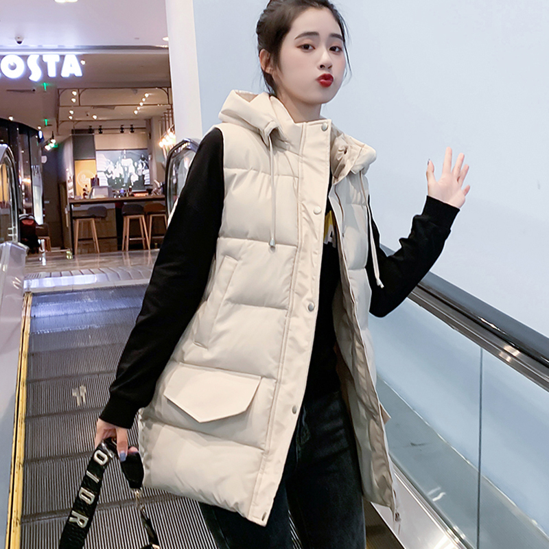 Women's Down Parkas Long Vest Coat Women Fashion Warm Sleeveless Parkas Hooded Solid Loose Female Waistcoat Casual Outerwear Jacket Top 220909