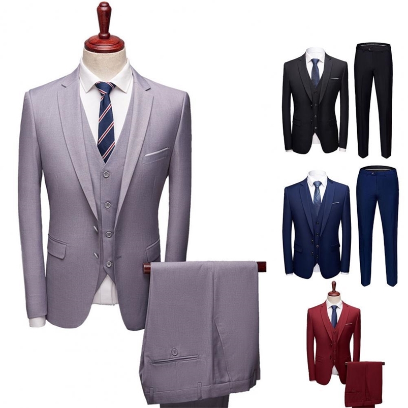 Men's Suits Blazers 3 Piece Set Plus Size Men Suits Solid Color Long Sleeve Lapel Slim Button Business Suit Men Autumn Slim Wedding Blazer Sets 2