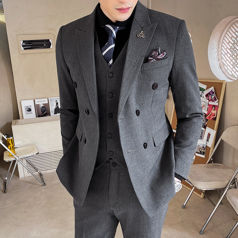 Men's Suits Blazers 7XL Jacket Vest Pants High-end Bridegroom Wedding Dress Solid Color Double-breasted Suit 3pieces Mens Formal Business Suit 22