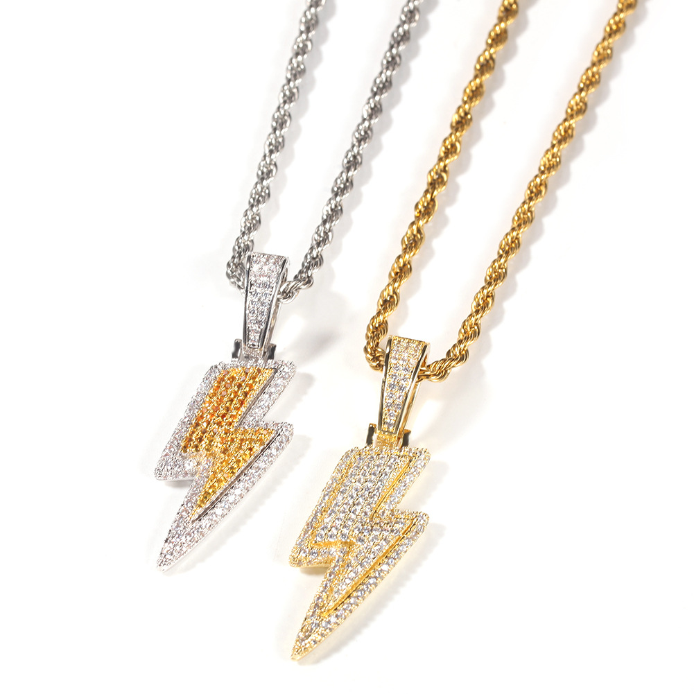 Lightning Shape Pendant Necklace Bling Cubic Zircon Men's Hip Hop Rock Jewelry
Lightning Shape Pendant Necklace Bling Cubic Zircon Men's Hip Hop Rock Jewelry