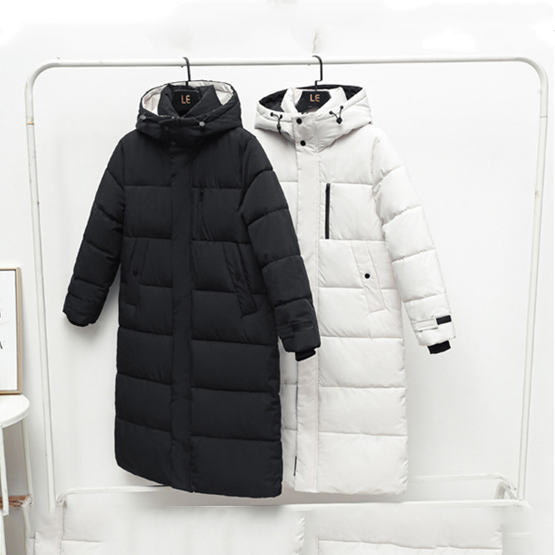 Women's Down Parkas Padded Jacket Women Winter Hooded Zipper X-Long Ladies Casual Parka Black Cotton Coat Solid Warm Female Outerwear 220909