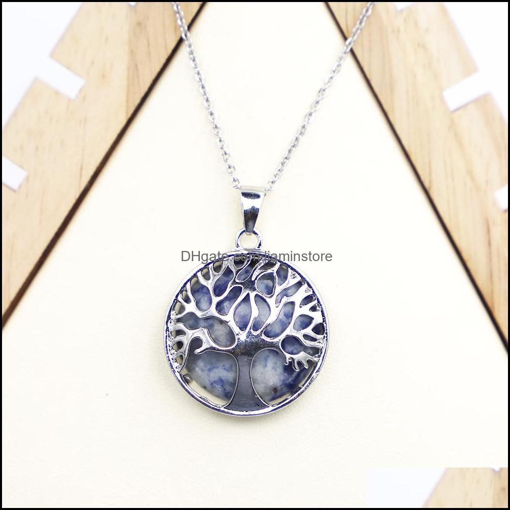 Pendant Necklaces Fashion Natural Stone Tree Of Life Necklace Pendant Statue Reiki Charms Crafts Jewelry Whoelsale Drop Delivery 2021 Dhj1W