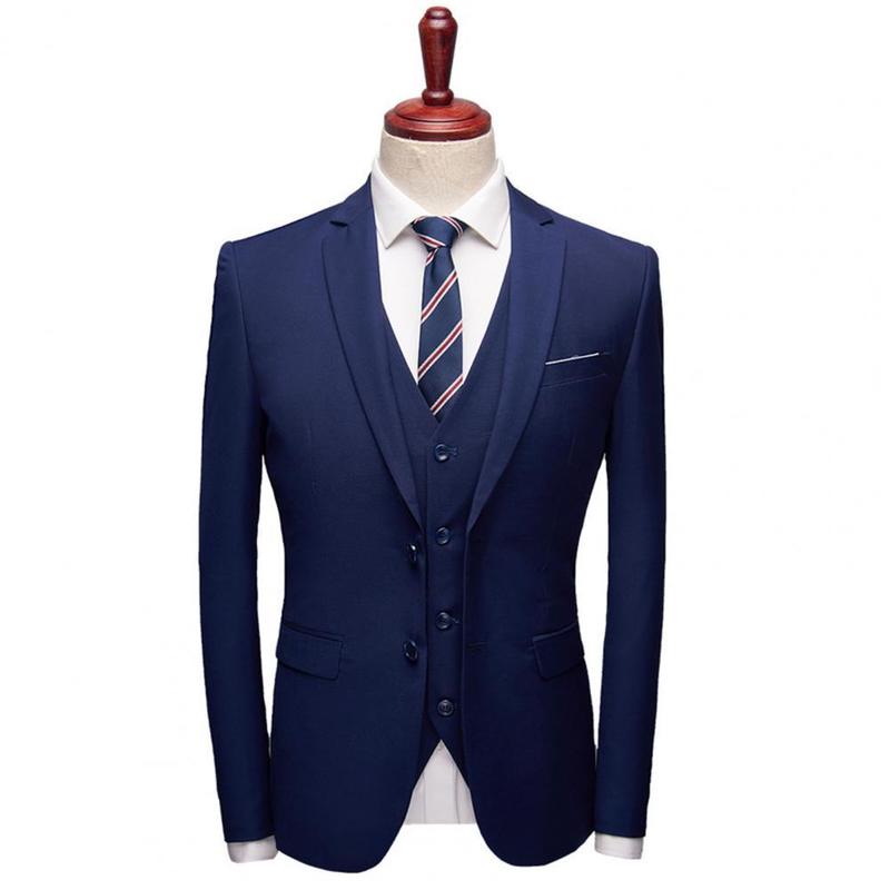 Men's Suits Blazers 3 Piece Set Plus Size Men Suits Solid Color Long Sleeve Lapel Slim Button Business Suit Men Autumn Slim Wedding Blazer Sets 2