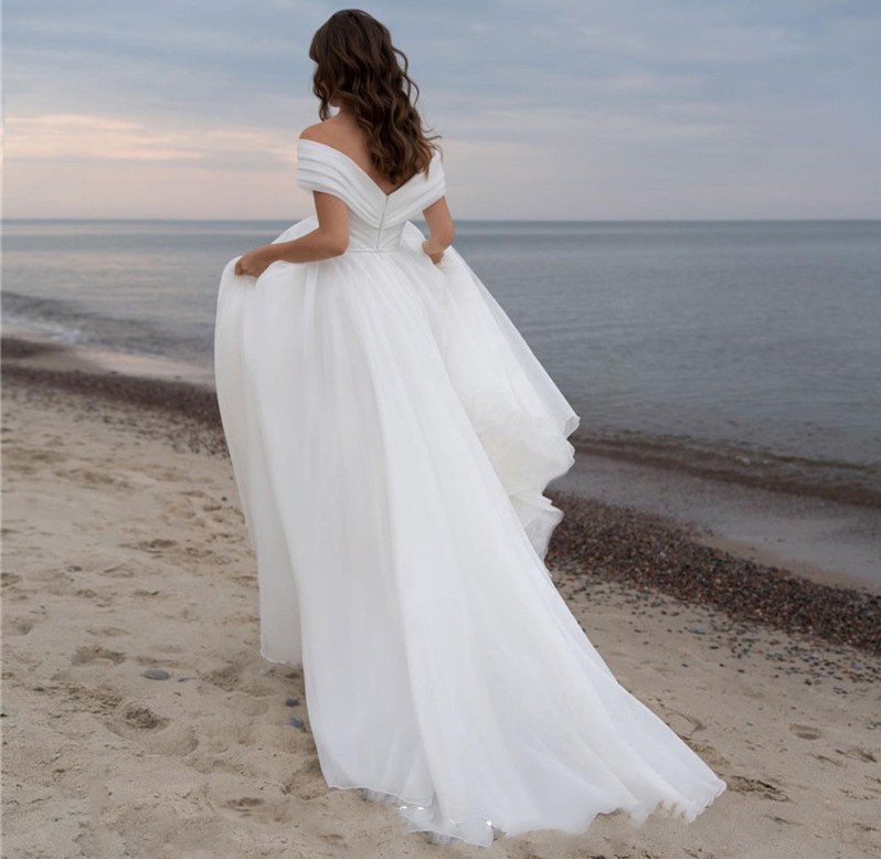 Simple A-Line Organza Wedding Dress For Women 2022 Off The Shoulder Beach Bridal Gowns Backless Custom Made Vestido De Novia