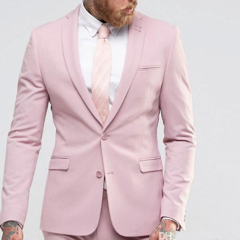Men's Suits Blazers Pink Slim fit Prom Suits for Men 2 piece Casual Groomsmen Tuxedo for Wedding with Notched Lapel Custom Male Fashion Clothes S
