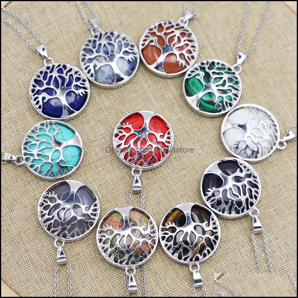 Pendant Necklaces Fashion Natural Stone Tree Of Life Necklace Pendant Statue Reiki Charms Crafts Jewelry Whoelsale Drop Delivery 2021 Dhj1W
