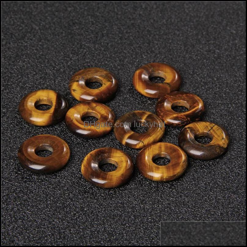 Charms Gogo Donut Natural Stone Beads Charms Round 18Mm Rose Quartzs Labradorite Opal Loose For Jewelry Making Accessries Drop Delive Dhdh2