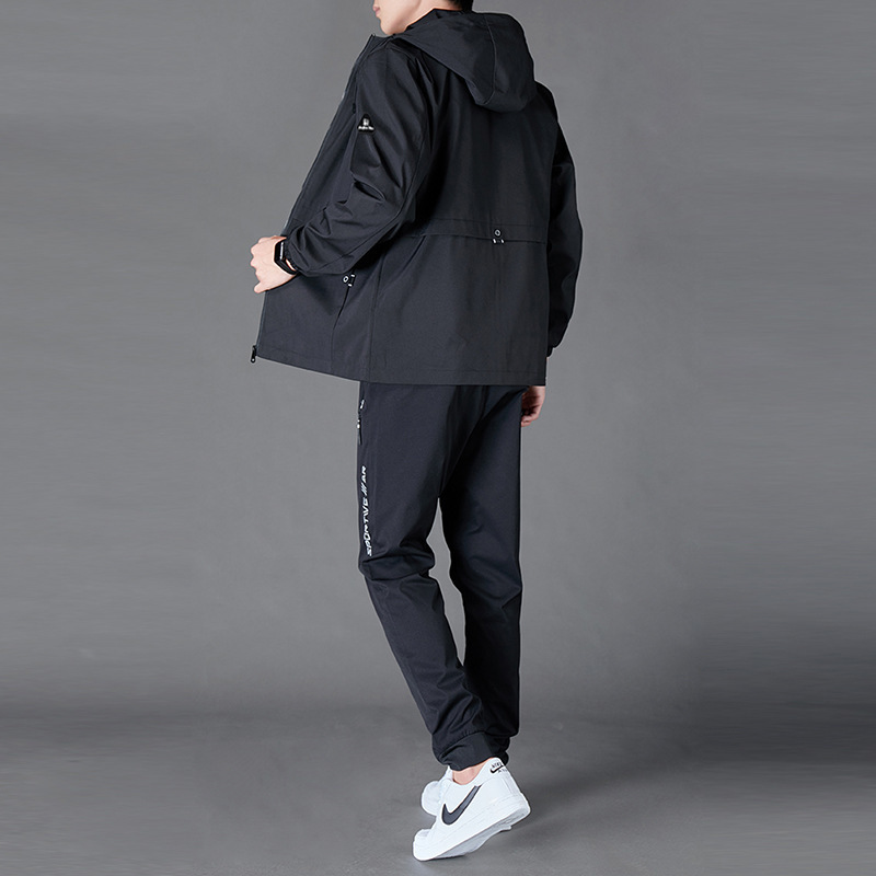 Men's Tracksuits Mens Two Pieces Set Hooded Jacket and Pants Set Autumn Men Tracksuit Fashion Sportswear Solid Color Casual Male Sports Suit 2209