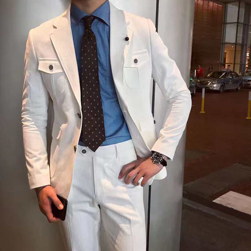 Men's Suits Blazers White Tooling Suits for Men 2 Pieces Slim Fit Wedding Groom Tuxedo Notched Lapel Costume Homme Man Blazer Set 220909