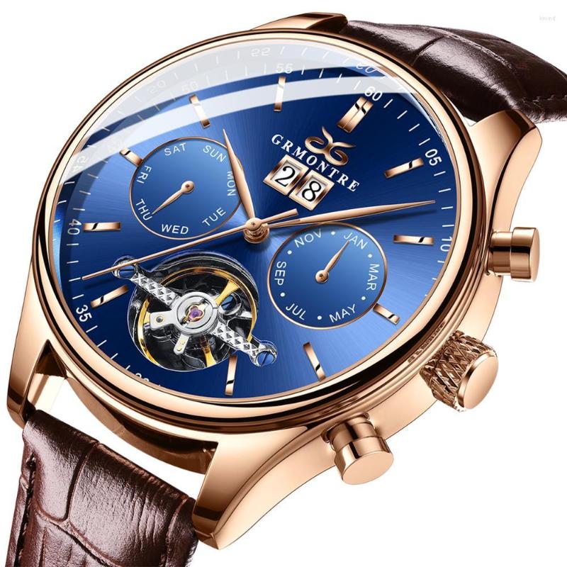 Wristwatches GRMONTRE Skeleton Tourbillon Mechanical Watch Men Automatic Classic Rose Gold Leather Wrist Watches Reloj Hombre 2022, White
Wristwatches GRMONTRE Skeleton Tourbillon Mechanical Watch Men Automatic Classic Rose Gold Leather Wrist Watches Reloj Hombre 2022, White