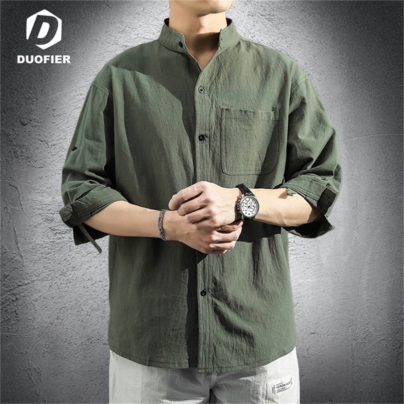 Men's Casual Shirts Men's Casual Blouse Cotton Linen Shirt Loose Tops Breathable Tee Shirt Spring Summer Solid Handsome Men Shirts Husband 5