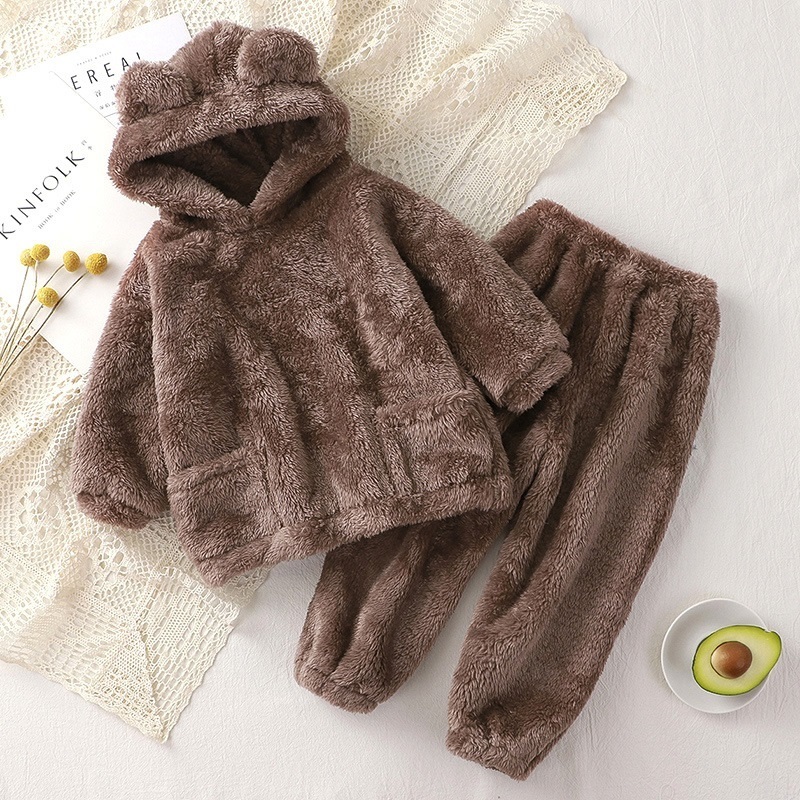 Pajamas Baby Boy Girl Clothes Pajamas Set Flannel Fleece Infant Toddler Child Warm Hooded Sleepwear Home Suit Winter Spring Autumn 15Y 220909
