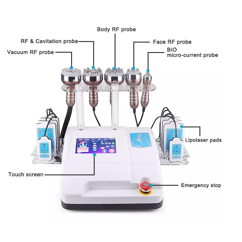 6 in 1 Ultrasonic Cavitation 40K Frequency Body Slimming Machine with Vacuum, Radio RF Liposuction, and Skin Lifting for Tightening and Contouring