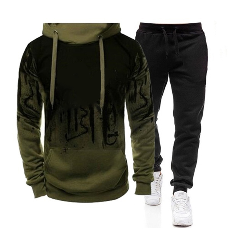 Men's Tracksuits 2Pcs Suit Spring Autumn Men's Sweatshirt Set Splash Ink HoodiesTracksuit Pants Casual Fitness Male Sportswear S-4XL Wholesa
