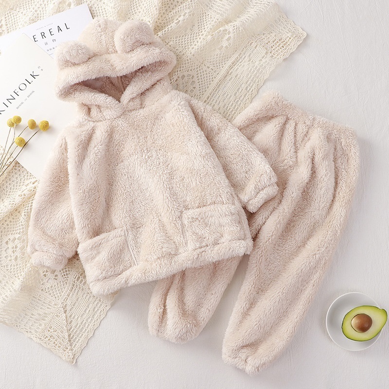 Pajamas Baby Boy Girl Clothes Pajamas Set Flannel Fleece Infant Toddler Child Warm Hooded Sleepwear Home Suit Winter Spring Autumn 15Y 220909